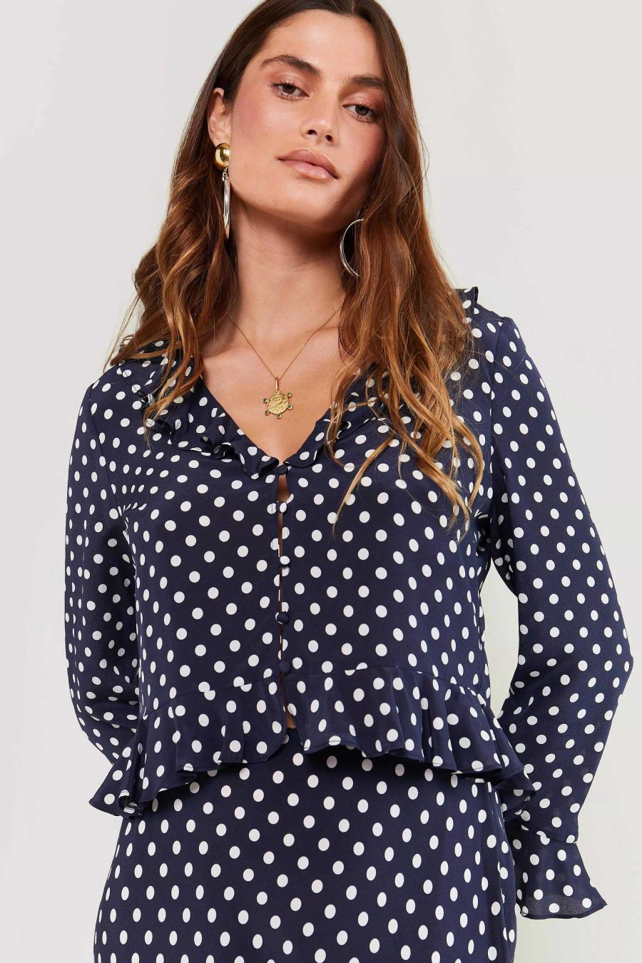 RIXO Amaya Polka-Dot Silk Top | Tops