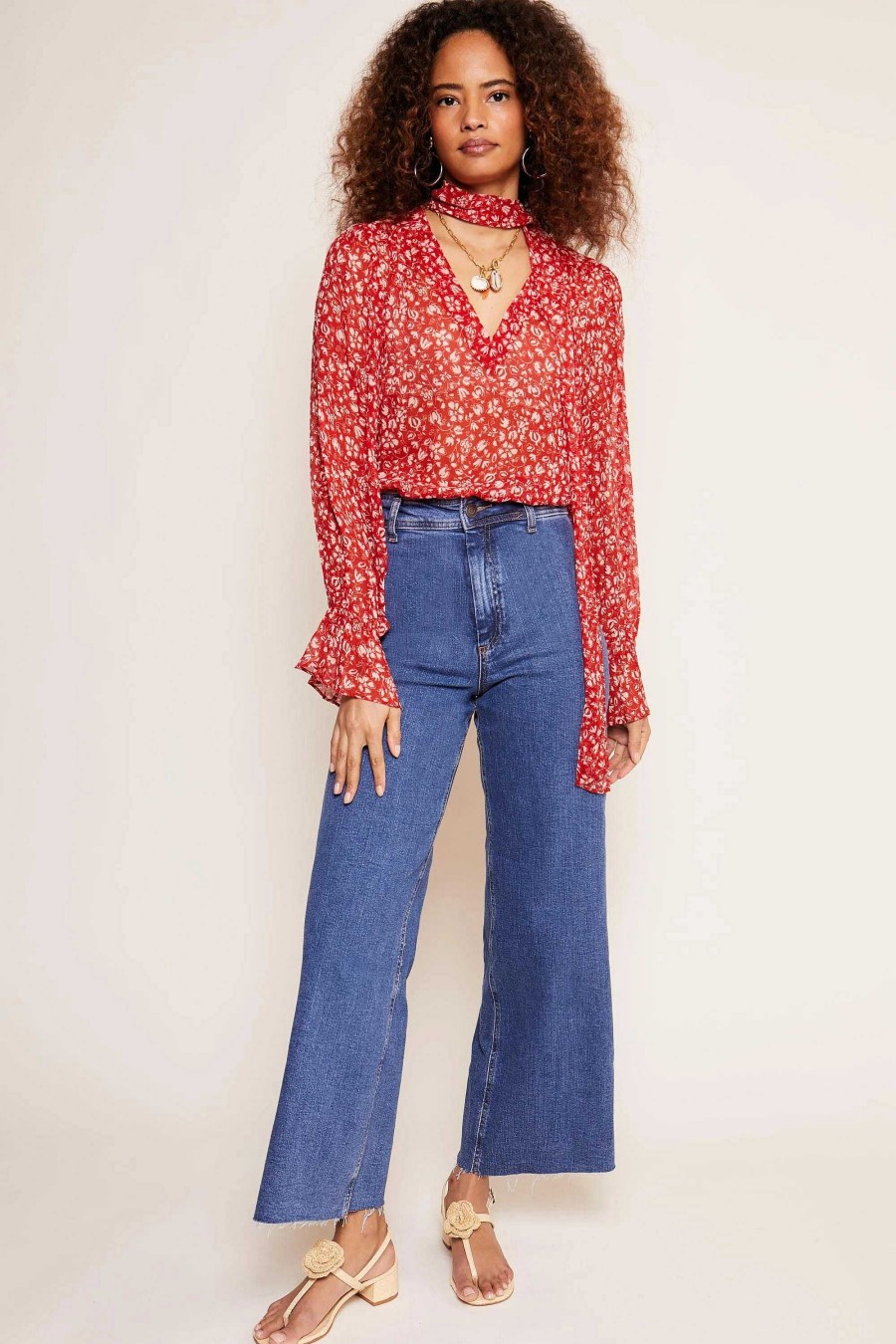 RIXO Jovie Tie-Neck Blouse | Tops