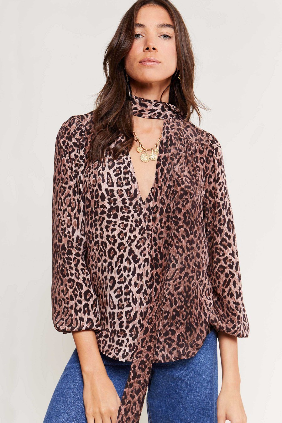 RIXO Moss Leopard Silk Blouse | Tops