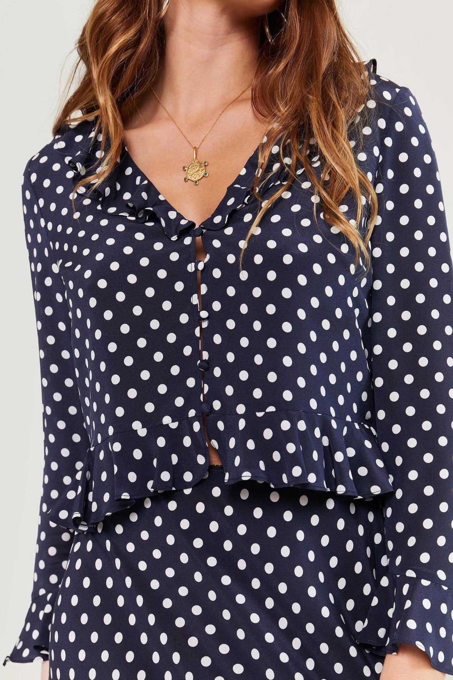 RIXO Amaya Polka-Dot Silk Top | Tops