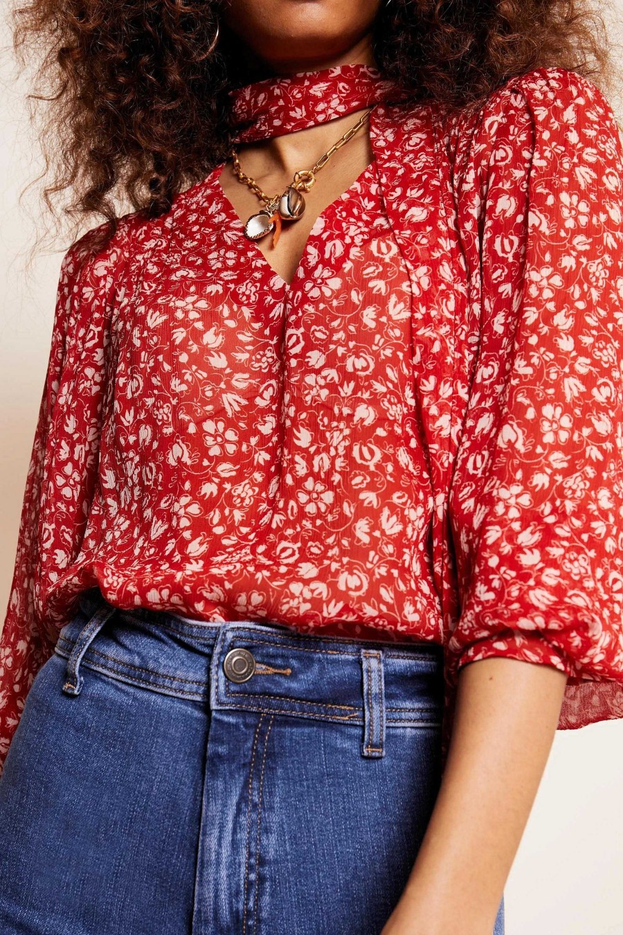 RIXO Jovie Tie-Neck Blouse | Tops